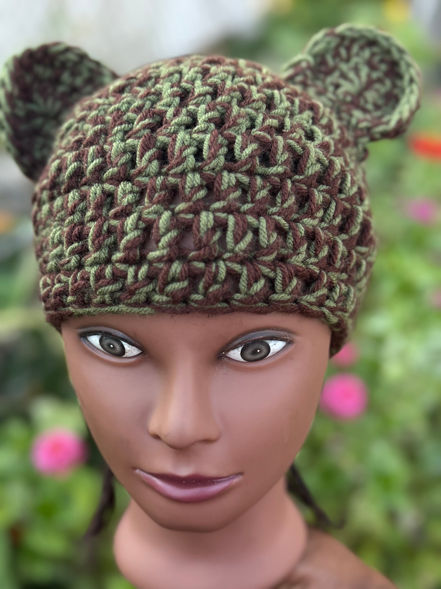 Green and Brown Cat Beanie