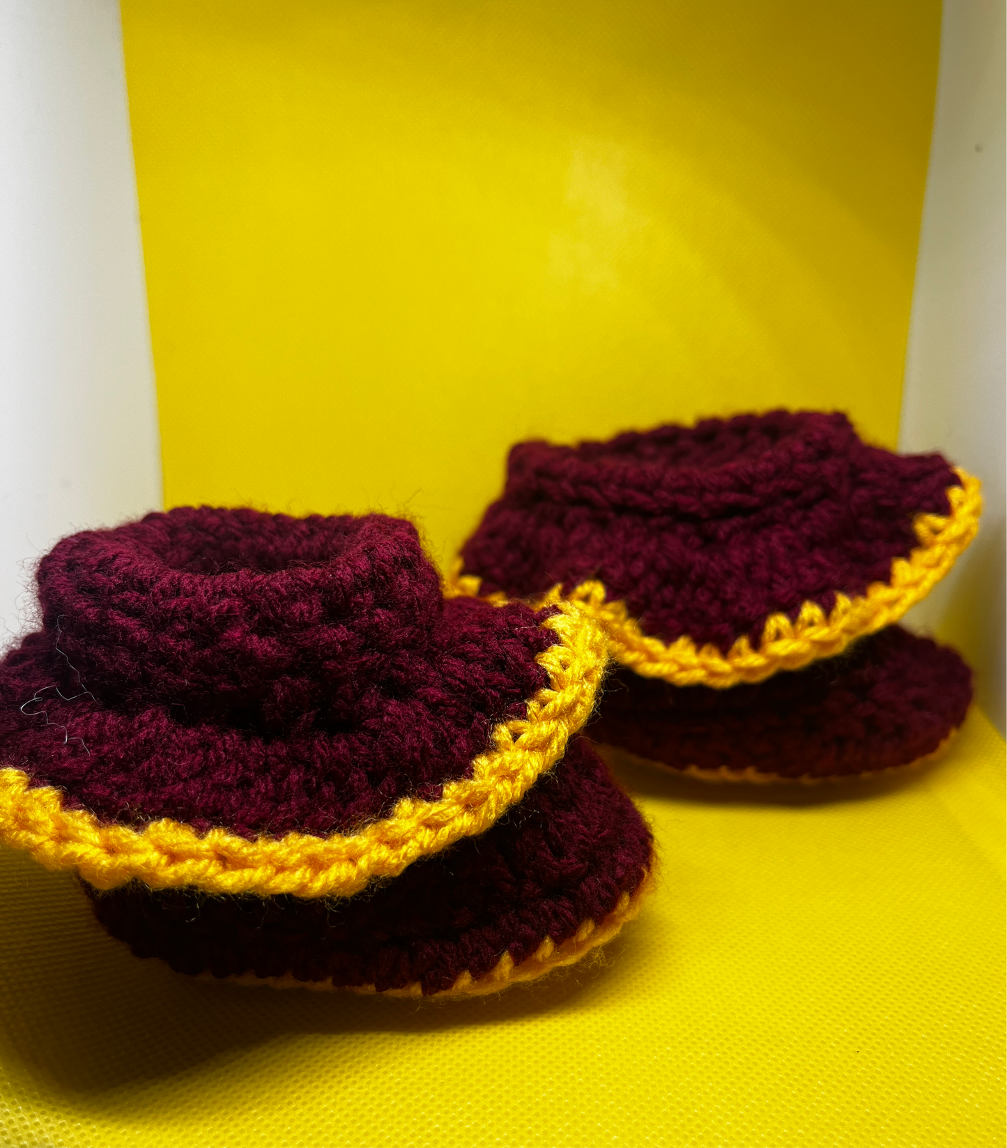 Crochet Burgundy & Yellow Baby Booties