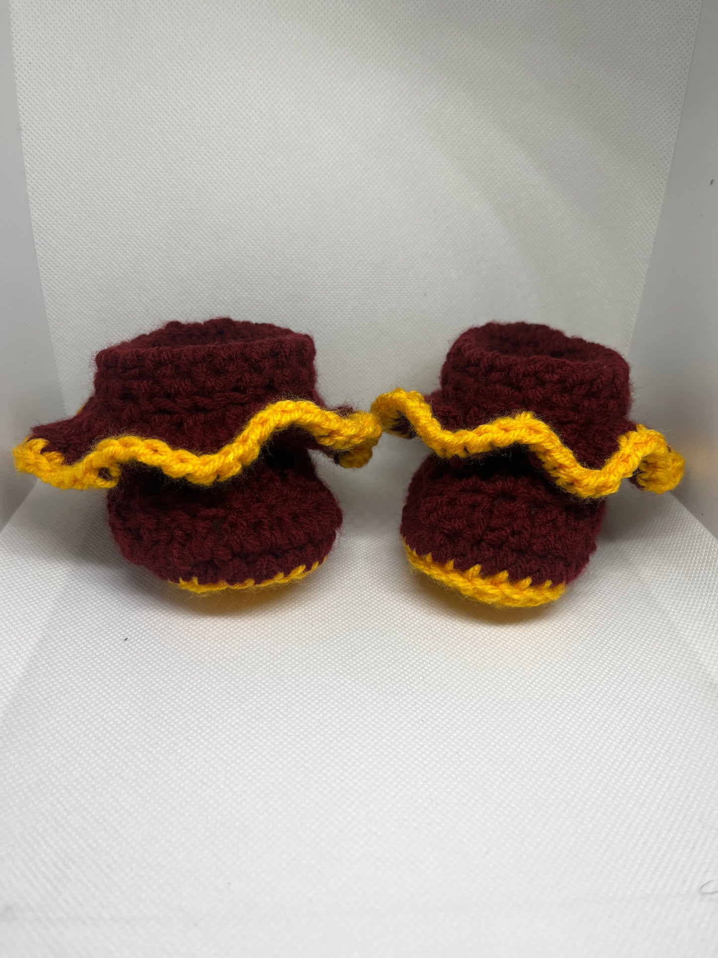 Crochet Burgundy & Yellow Baby Booties