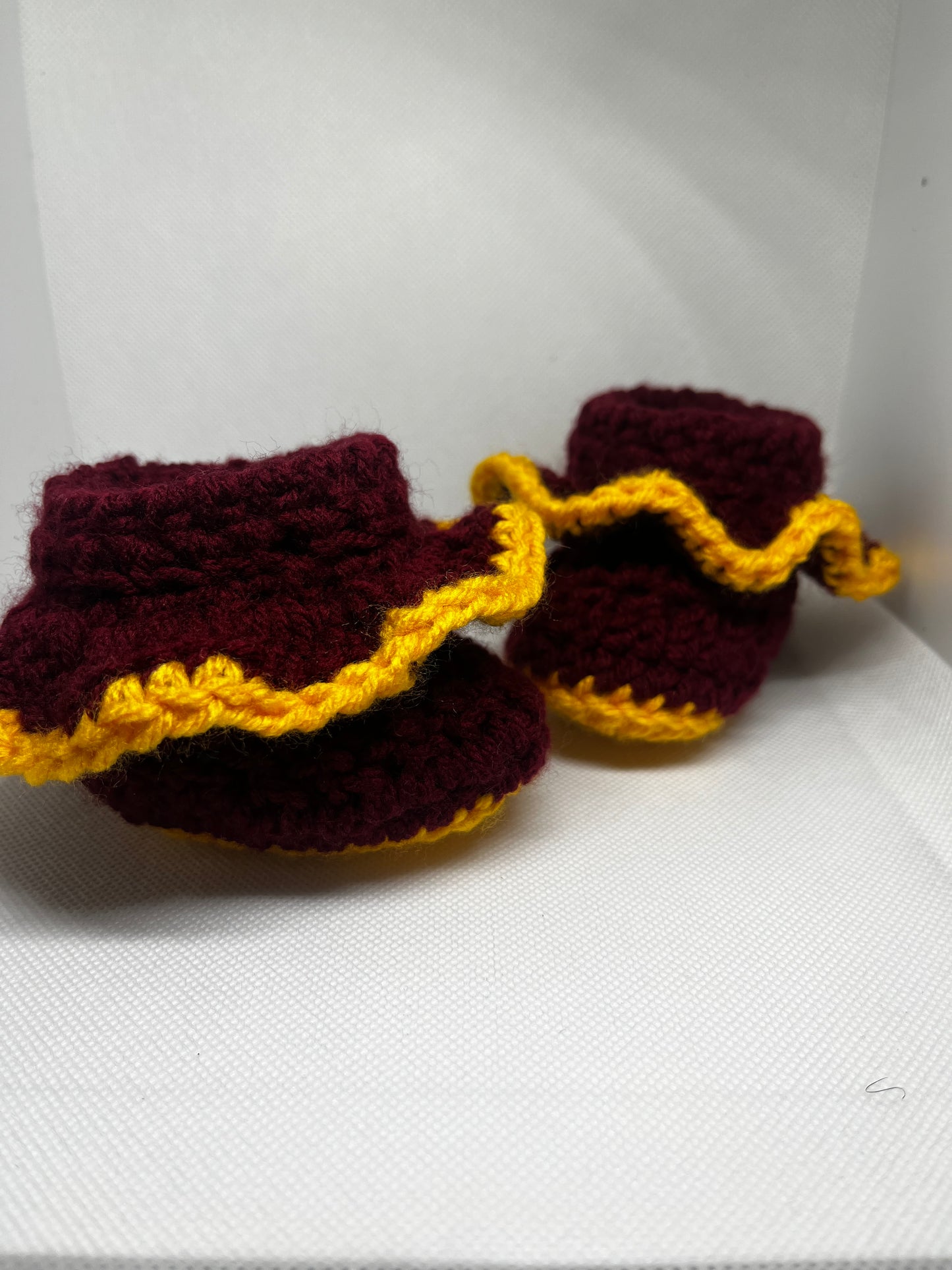 Crochet Burgundy & Yellow Baby Booties
