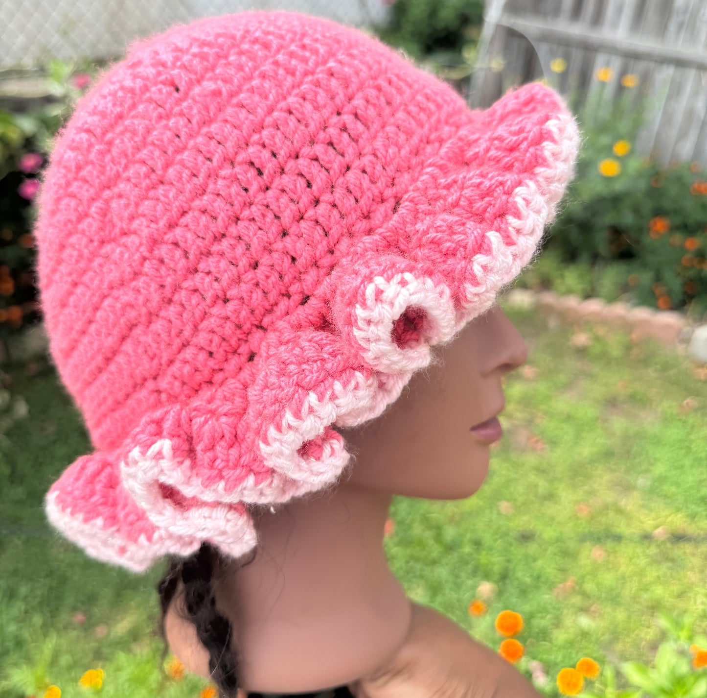 Watermelon Pink |Crochet Ruffle hat