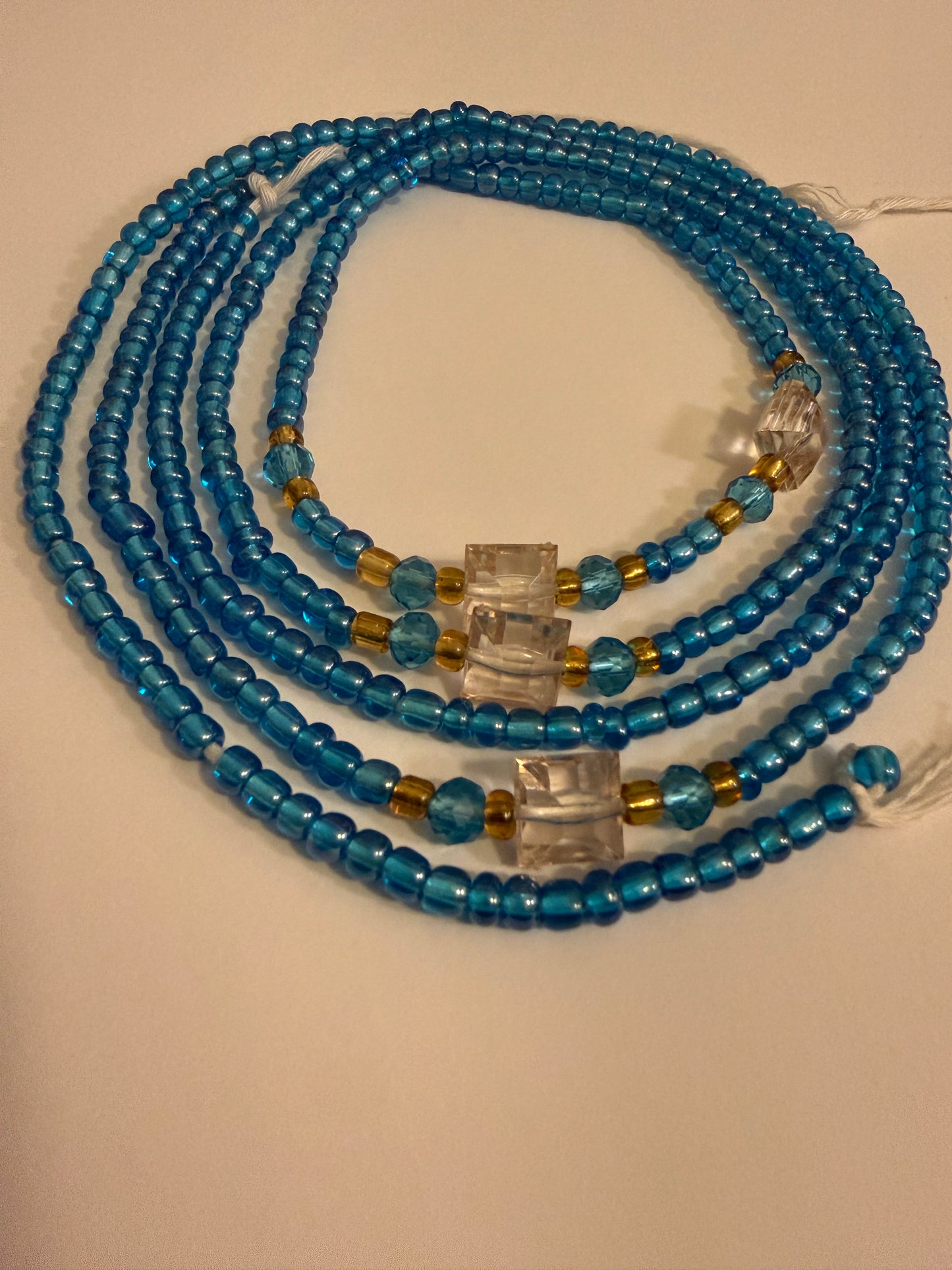 Blue Squared waist bead