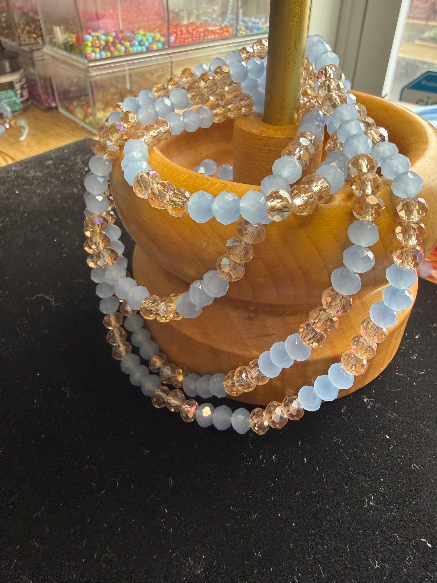 Luxe- champagne gold and blue waist bead
