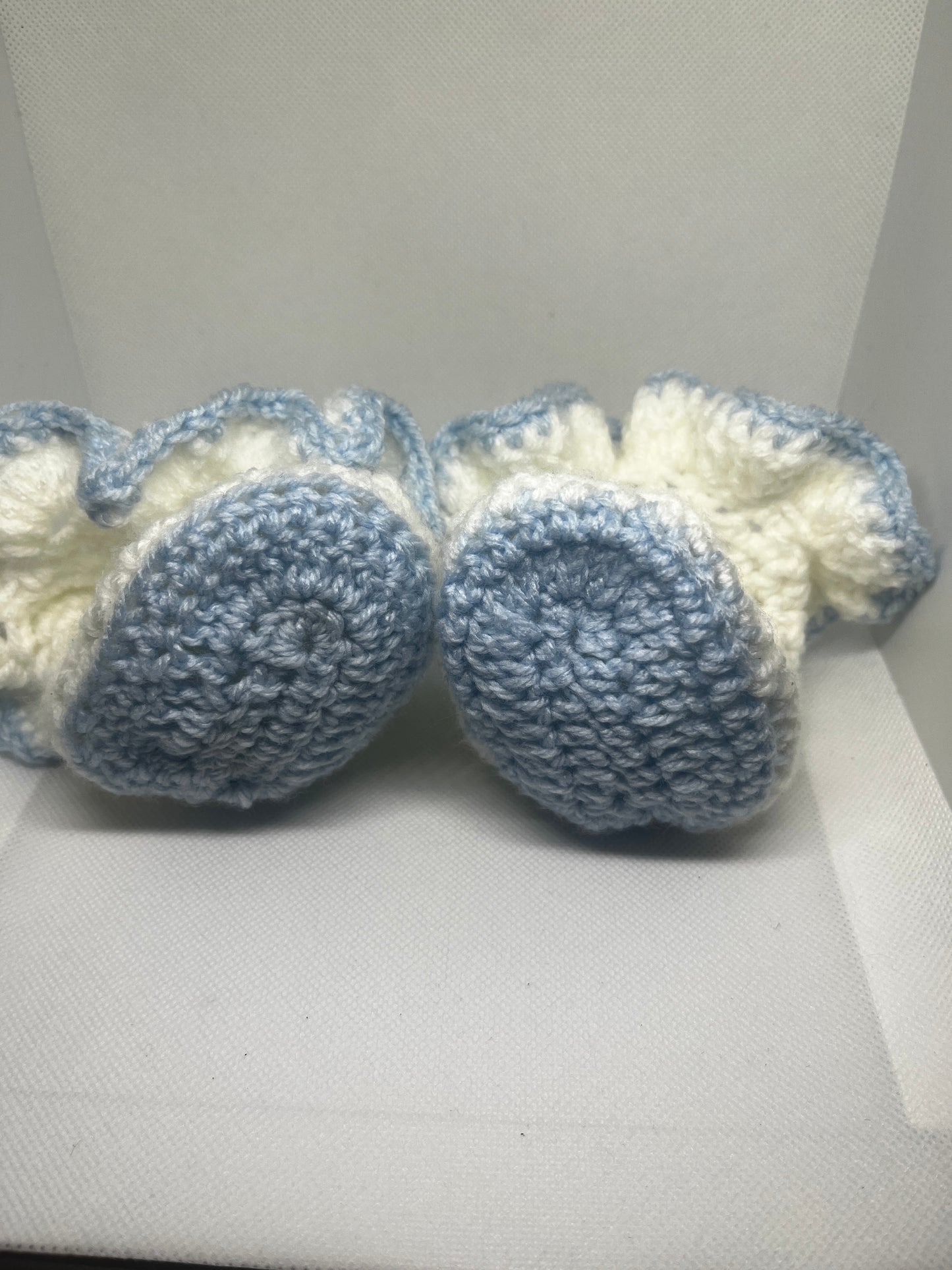 White & Baby Blue Ruffle Baby Booties