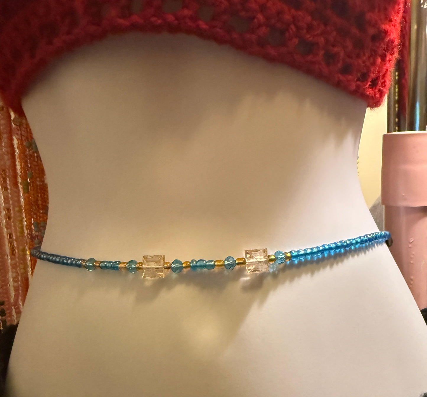 Blue Squared waist bead