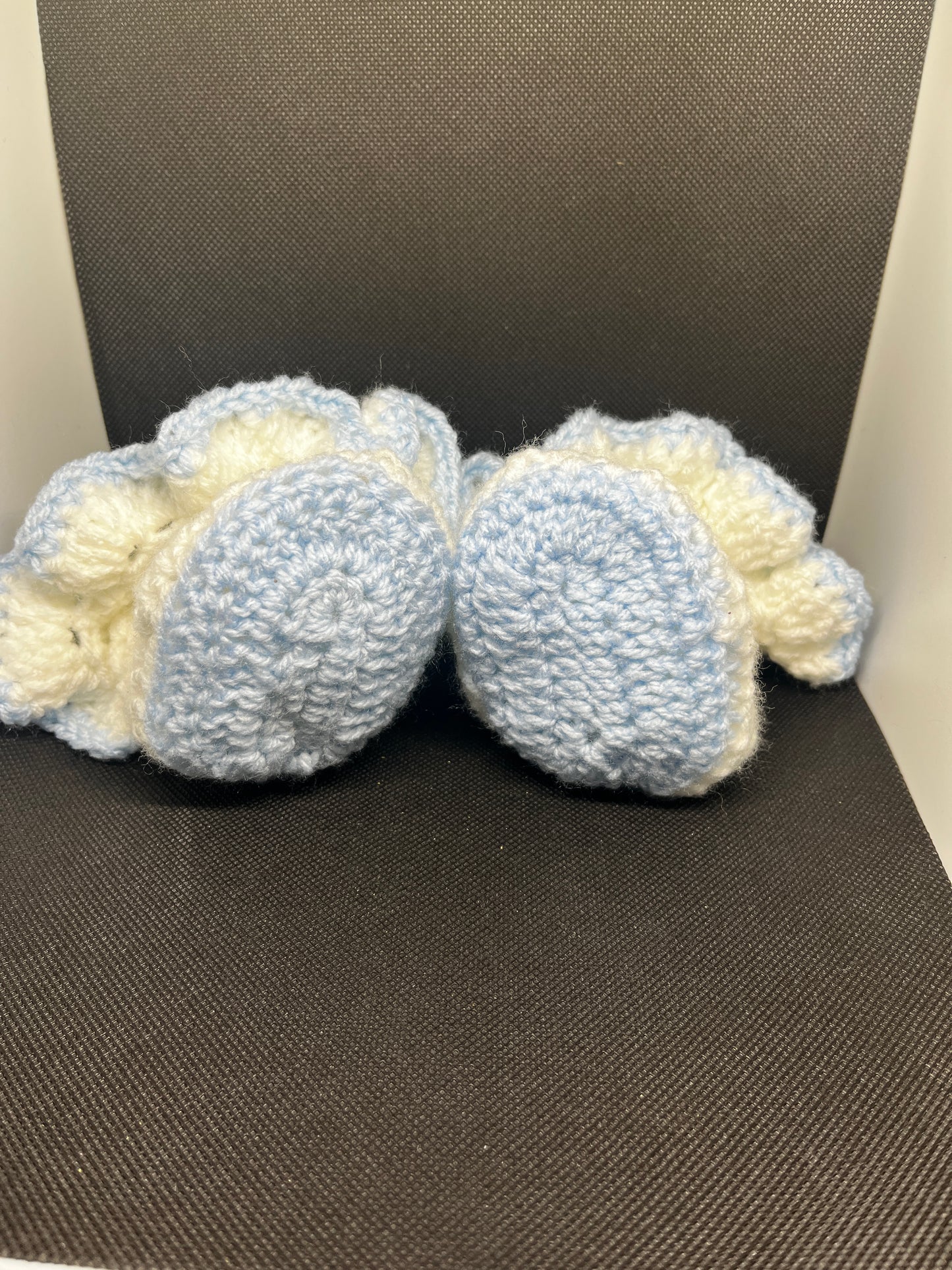 White & Baby Blue Ruffle Baby Booties