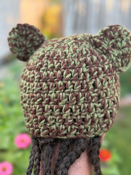 Green and Brown Cat Beanie