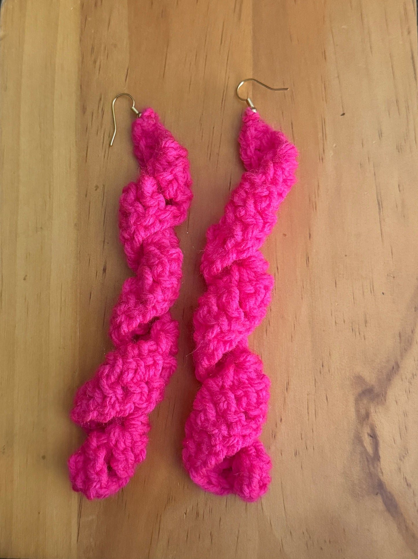 Hot pink crochet spiral earrings