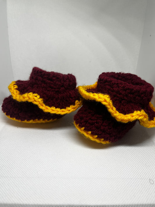 Crochet Burgundy & Yellow Baby Booties