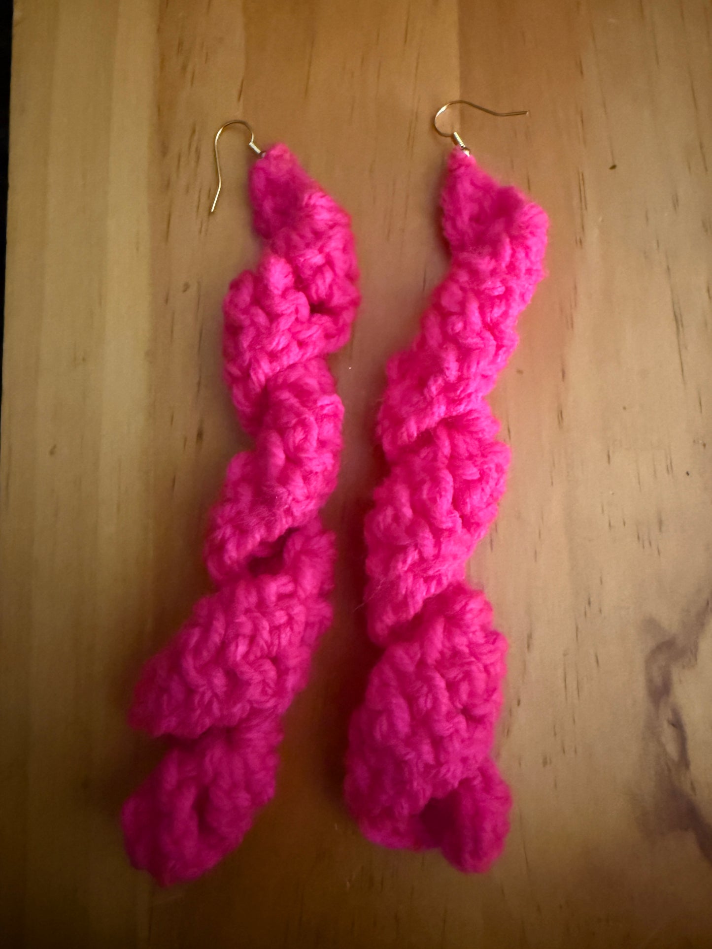 Hot pink crochet spiral earrings