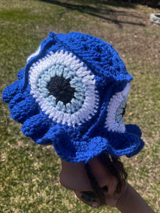 Crochet Evil eye 🧿 Ruffle bucket hat