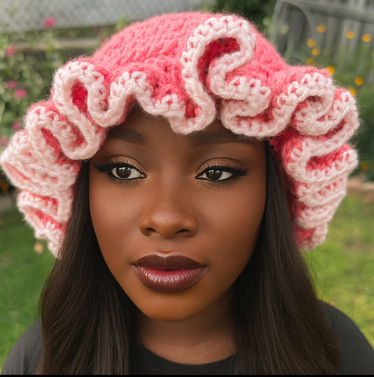 Watermelon Pink |Crochet Ruffle hat