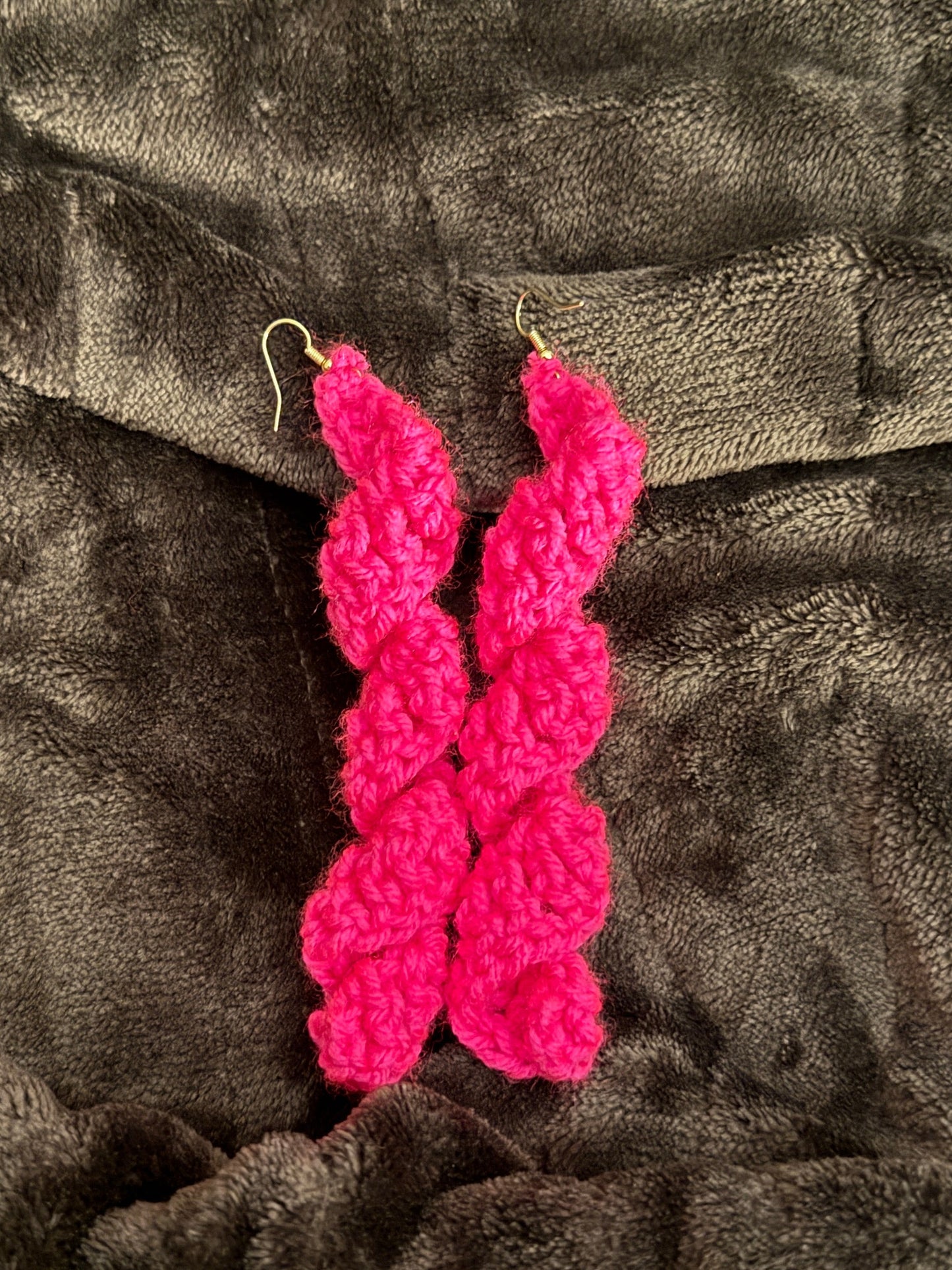 Hot pink crochet spiral earrings