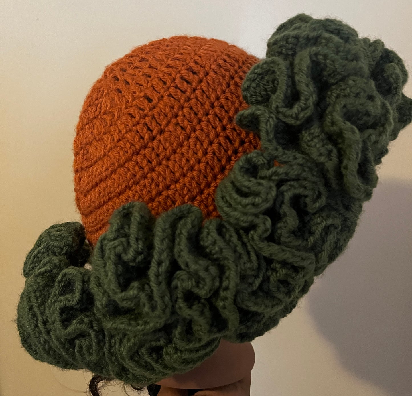 Ruffle Rustic Orange and Thyme green Hat