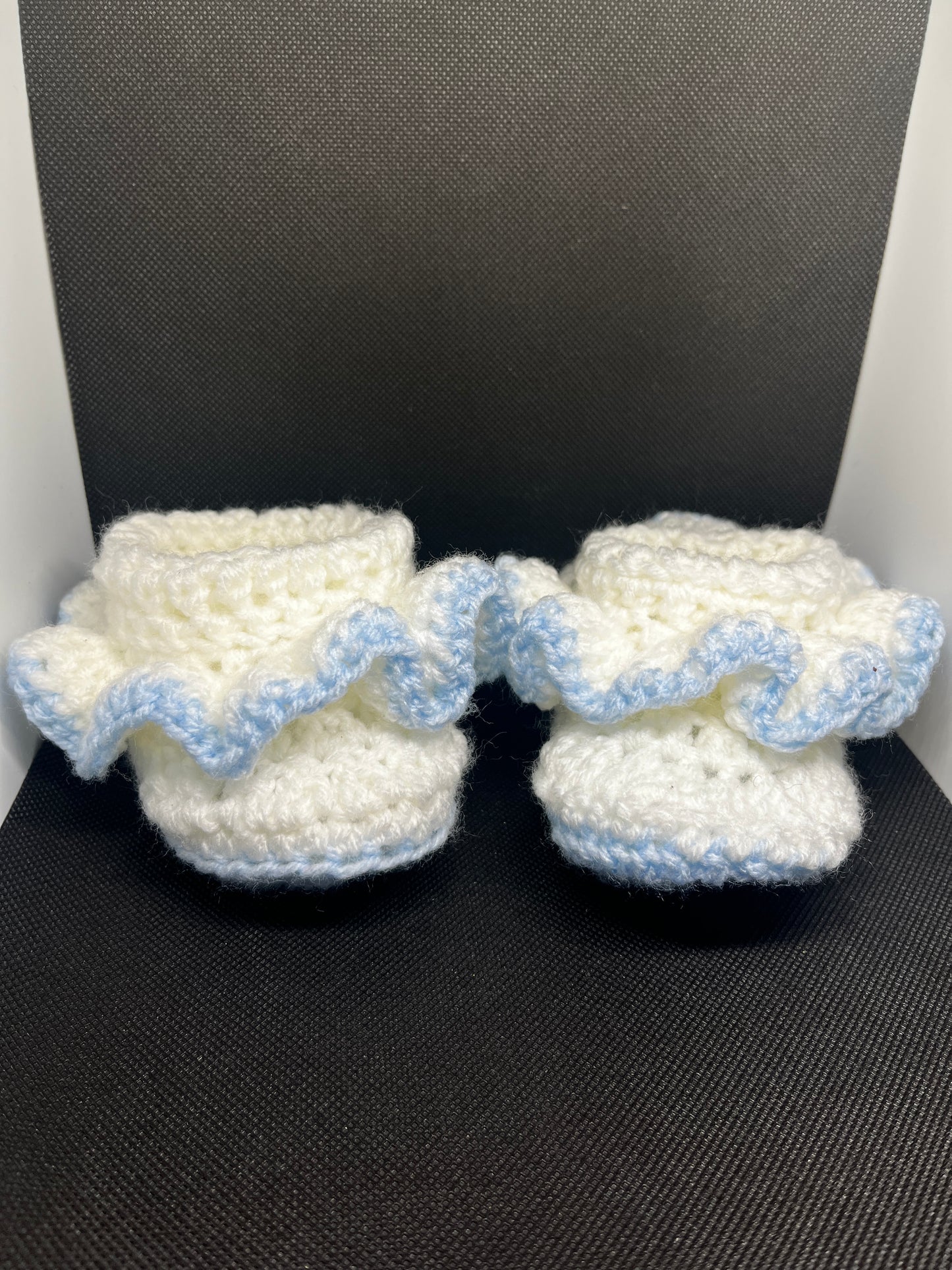 White & Baby Blue Ruffle Baby Booties