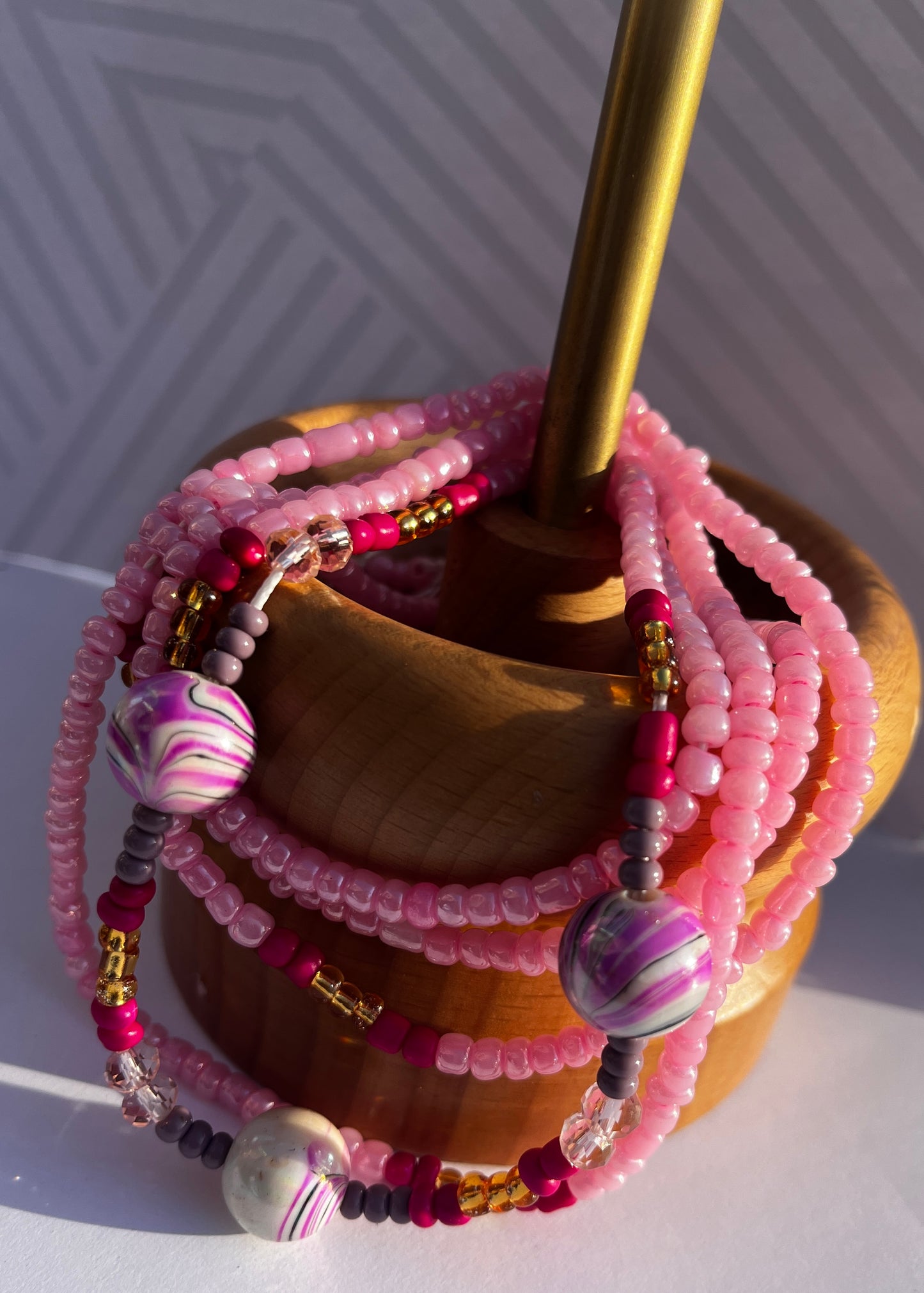 Pink Bubble Gum Swirls | Waist Bead