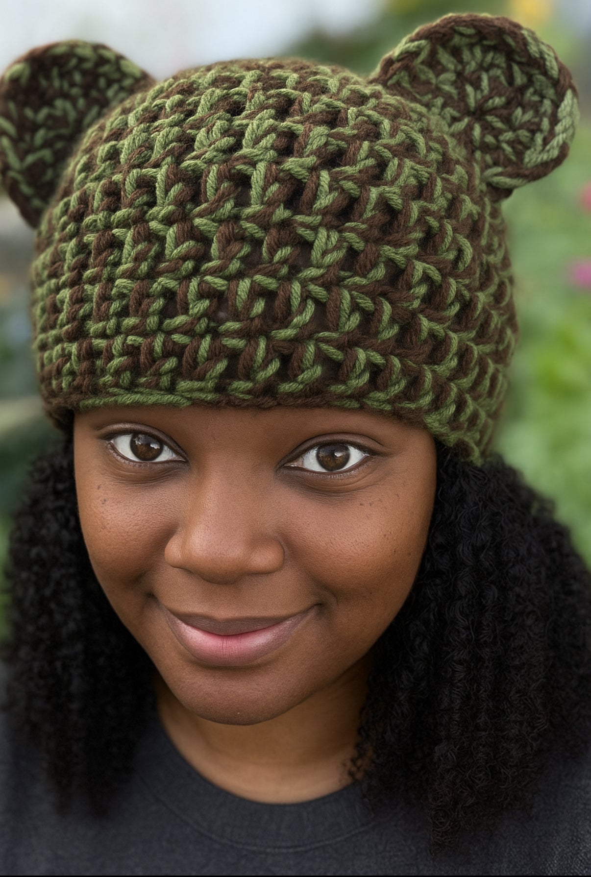 Green and Brown Cat Beanie