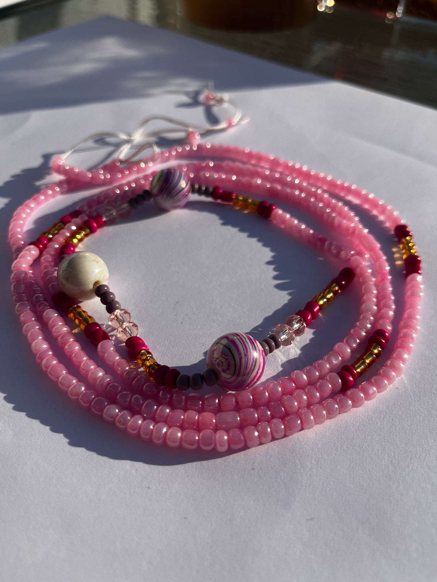 Pink Bubble Gum Swirls | Waist Bead