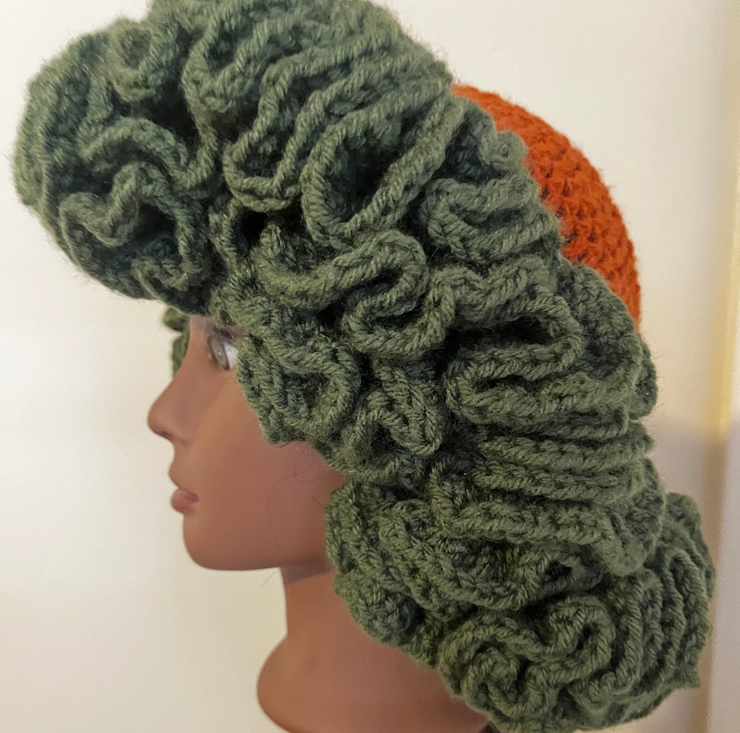 Ruffle Rustic Orange and Thyme green Hat